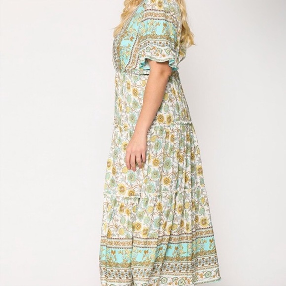 GiGio Boho Floral Print Ruffle Maxi Dress In Mint Mix. NWT! Sz M & L - Picture 3 of 13